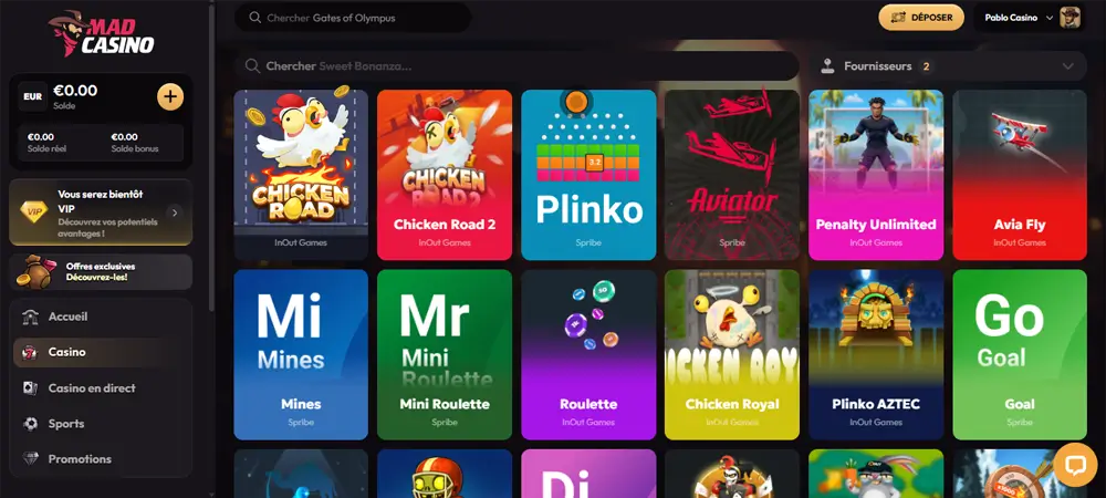 mini jeux mad casino