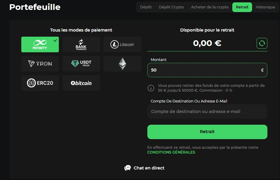 retrait sur betify étape 3