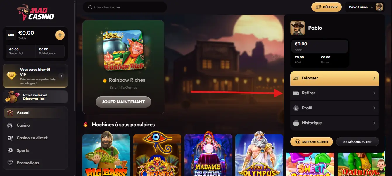 retrait étape 1 mad casino