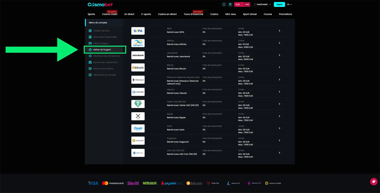 retrait étape 2 cosmobet