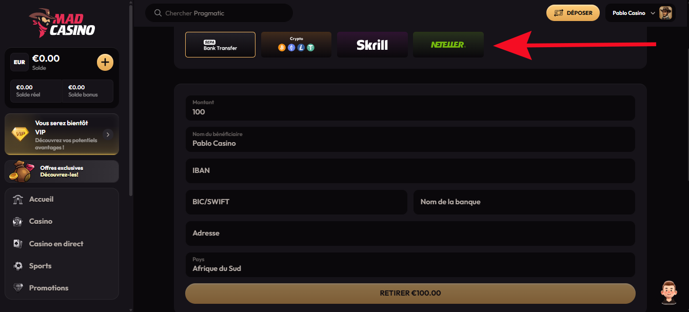 retrait étape 2 mad casino