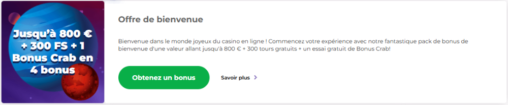 Bonus de bienvenue Alfcasino