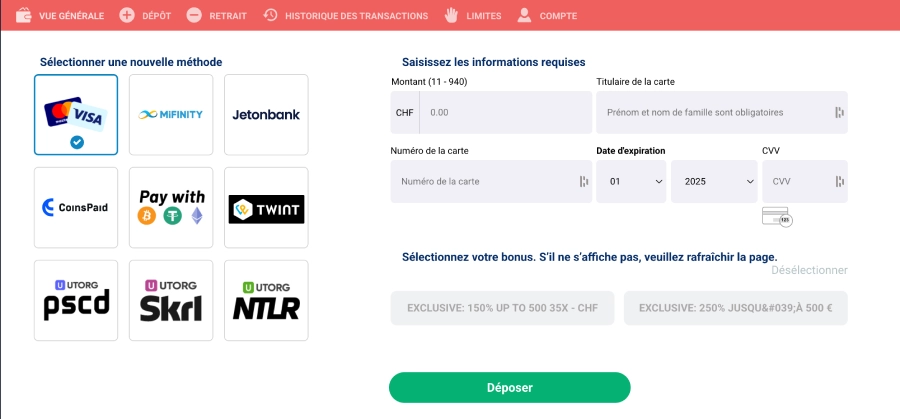 Faire un dépôt avec twint sur Stakes étape3
