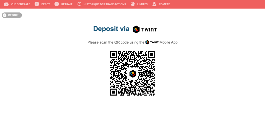 Faire un dépôt avec twint sur Stakes étape5