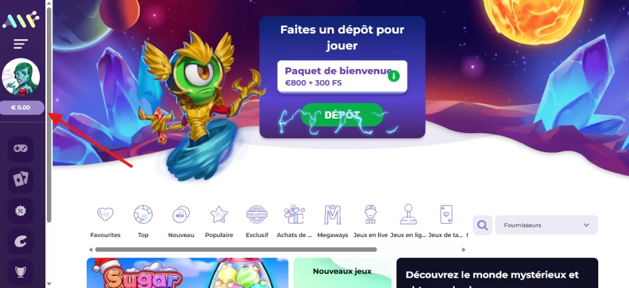 Faire un dépôt sur Alfcasino étape1
