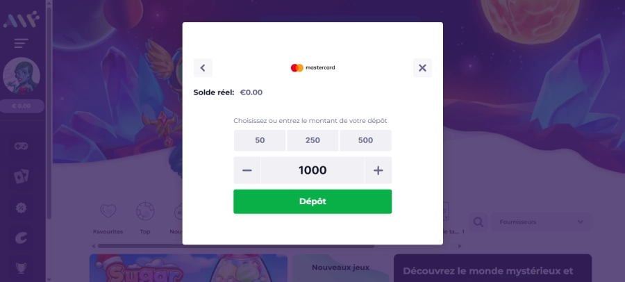 Faire un dépôt sur Alfcasino étape3