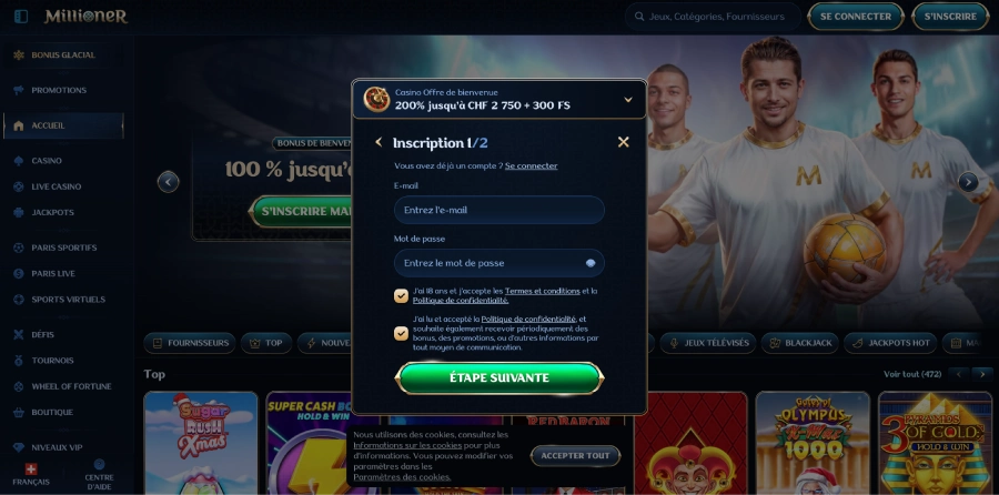 Inscription - casino en ligne Suisse étape3