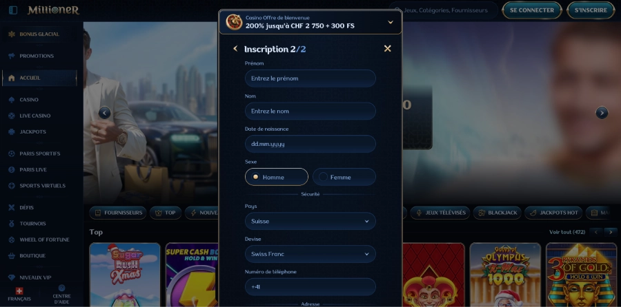 Inscription - casino en ligne Suisse étape4