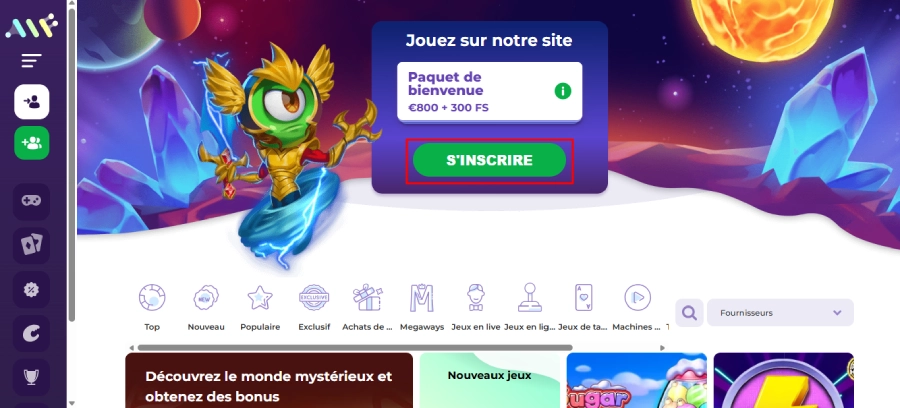 Inscription sur Alfcasino étape1