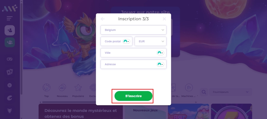 Inscription sur Alfcasino étape4