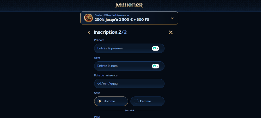 Inscription sur un des meilleurs casinos en ligne Belge étape2