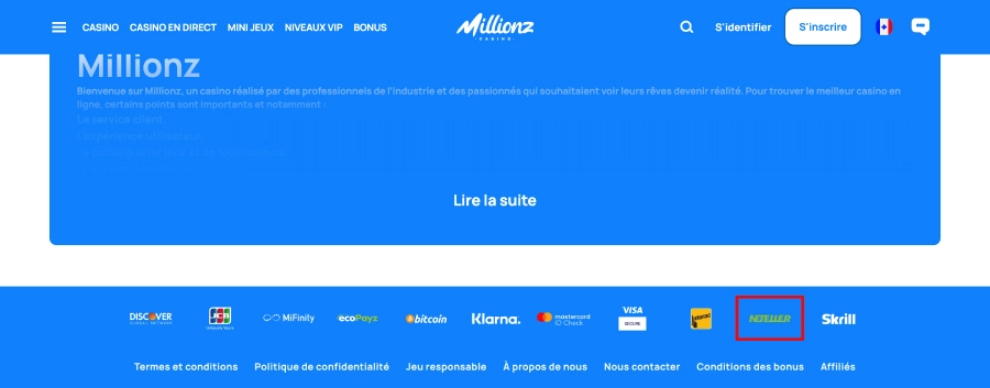 Neteller sur Millionz