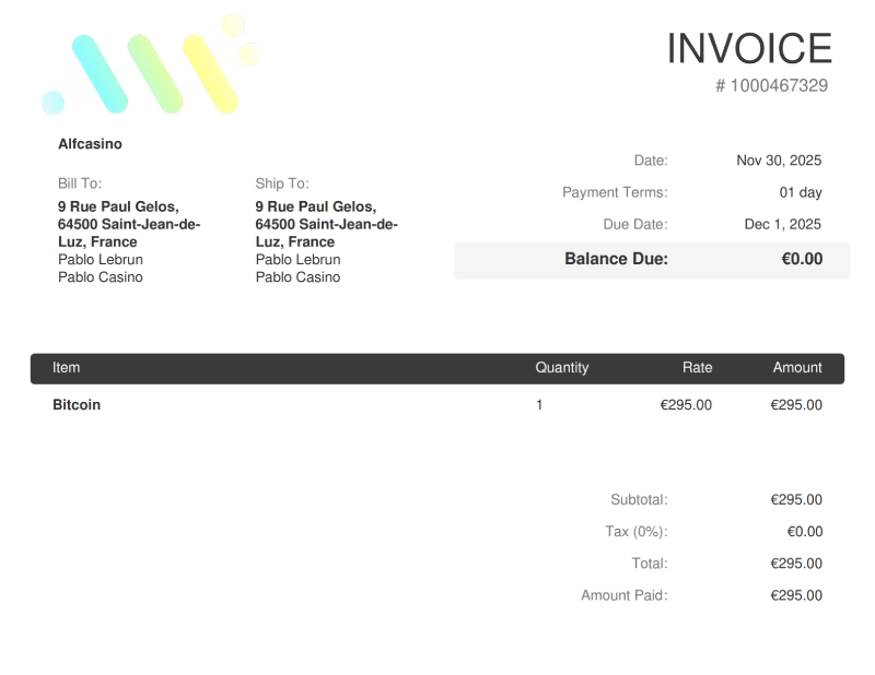 Preuve de retrait sur Alfcasino
