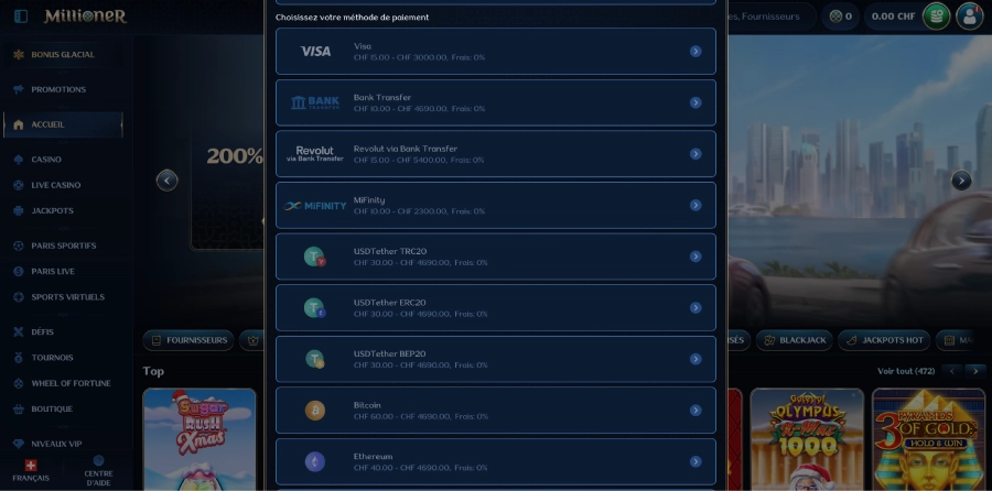 Retrait - casino en ligne Suisse étape2