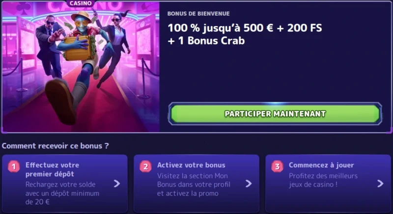 Illustration du bonus de bienvenue sur Alf Casino en ligne.