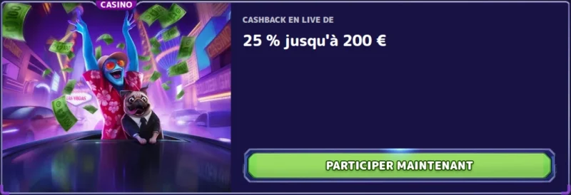 Bonus cashback live sur Alf Casino en ligne.