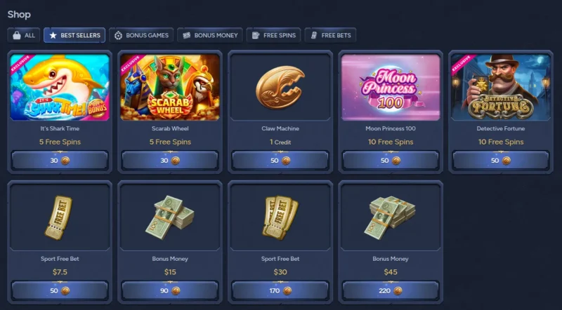 Boutique achat de bonus sur Betwarts casino en ligne au Canada.
