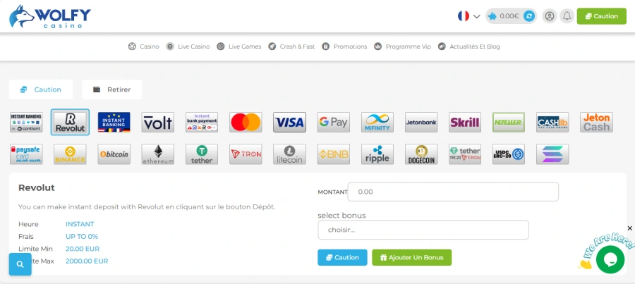 dépôt étape 2 wolfy casino belgique