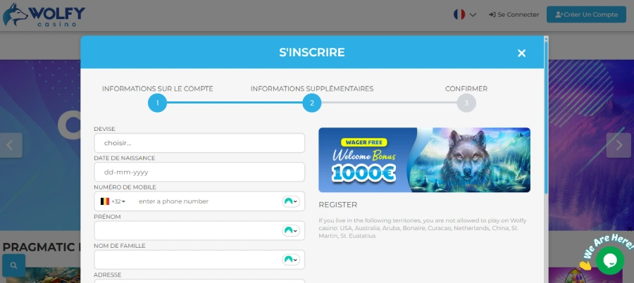 inscription étape 3 wolfy casino belgique
