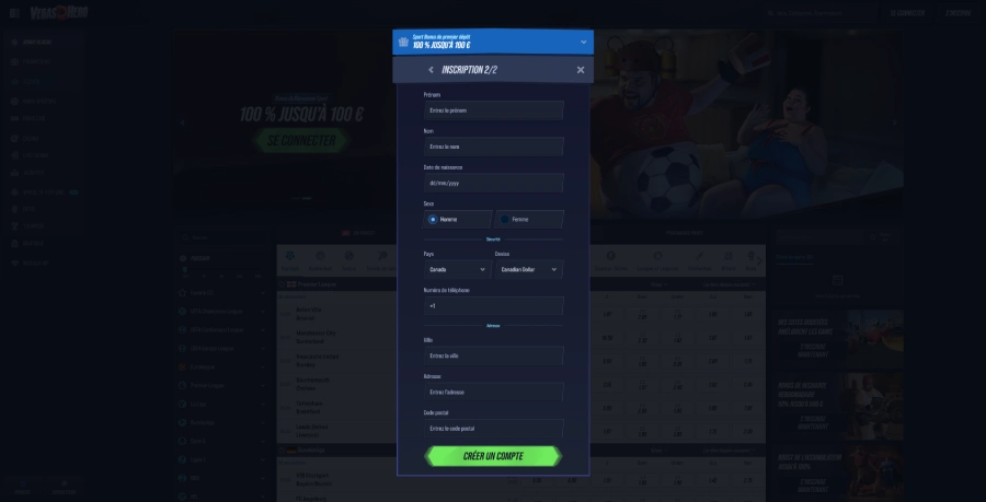 inscription étape 4 VegasHero