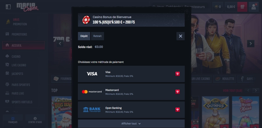 Méthodes de retrait disponibles sur Mafia Casino