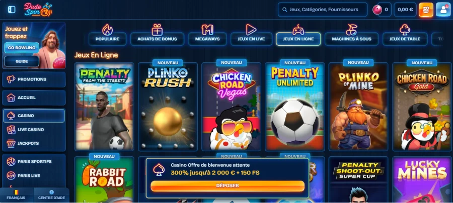 Les mini jeux de casino sur Dudespin Casino