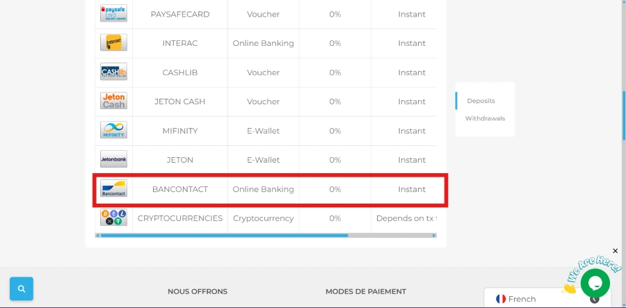 paiement bancontact Wolfy Casino