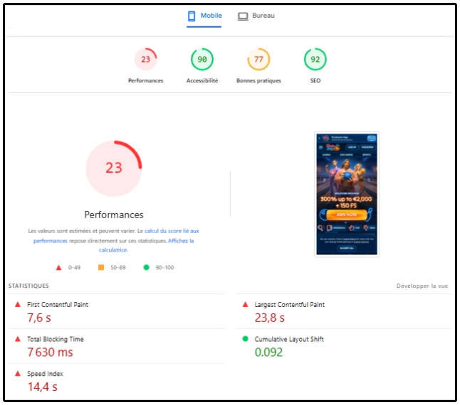 Les performances sur mobile de Dudespin Casino