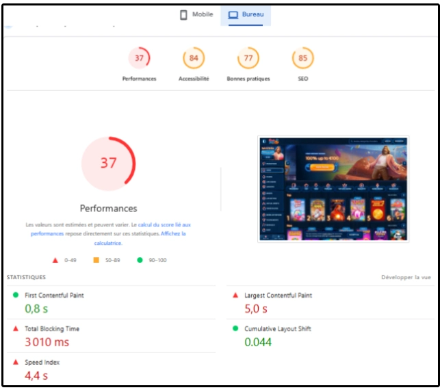 Les performances sur ordinateur de Dudespin Casino