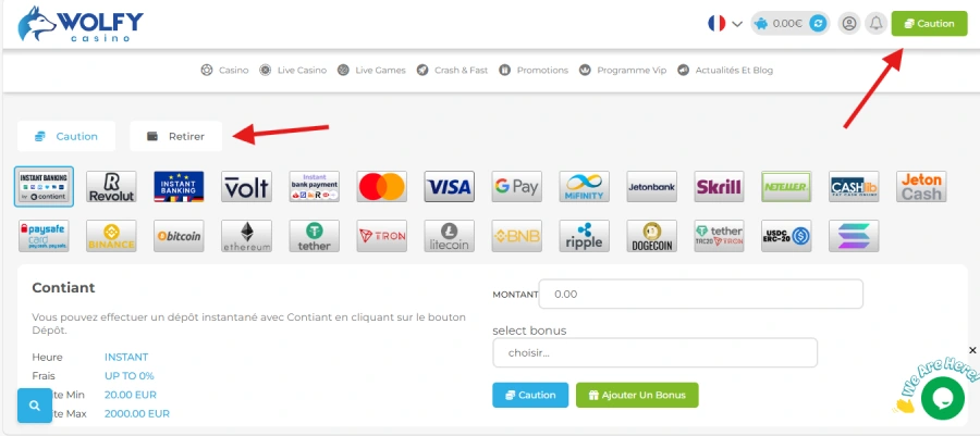 retrait étape 1 wolfy casino belgique
