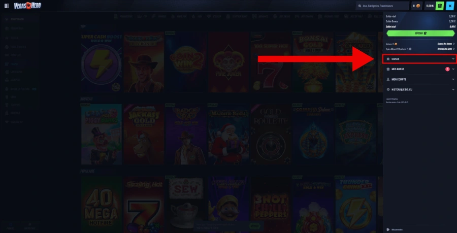 faire un retrait étape 2 VegasHero