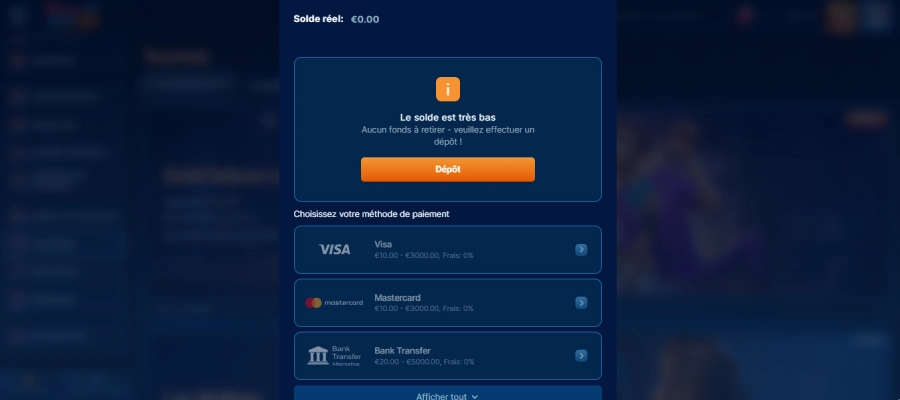 Faire un retrait sur Dudespin étape 2