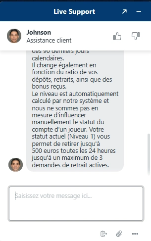 échange avec le service client de Dudespin Casino