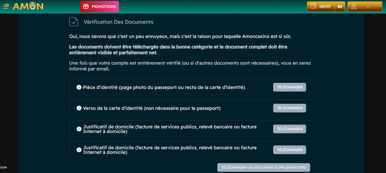 dépôt étape 1 amon casino
