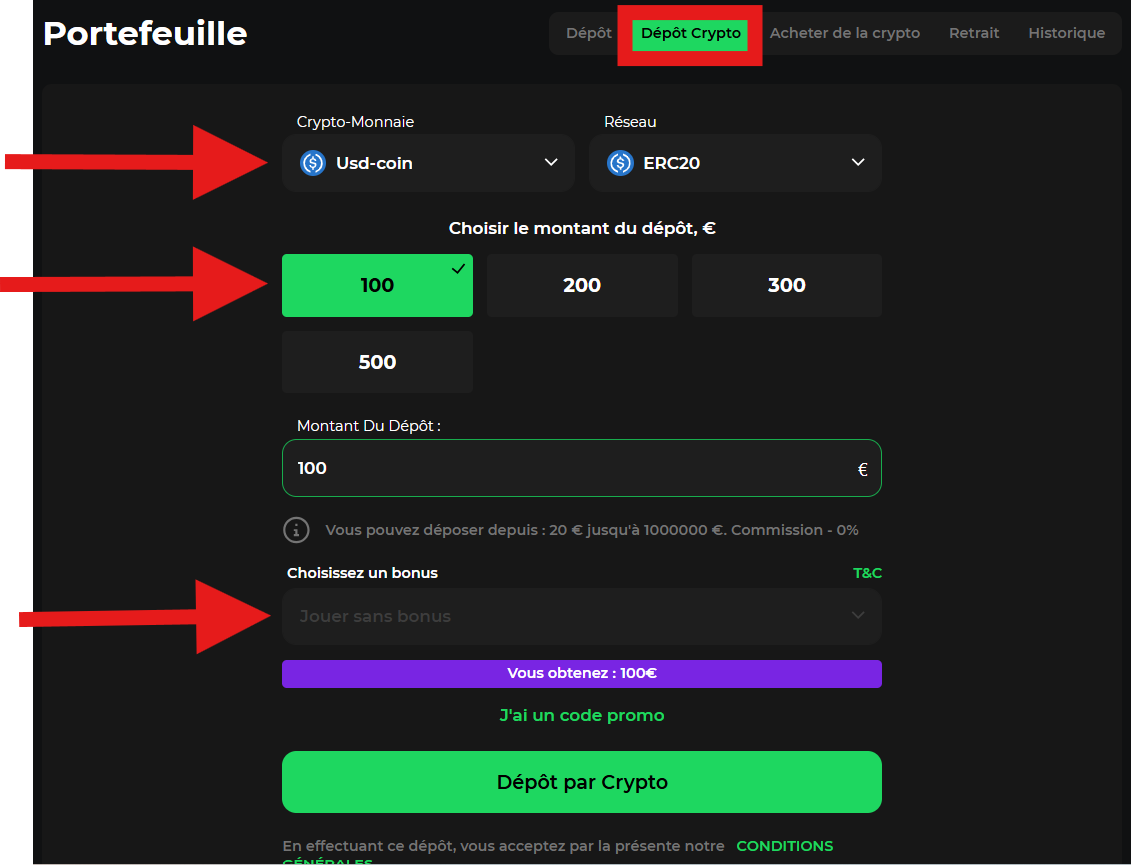 dépôt étape 2 bitcoin casino