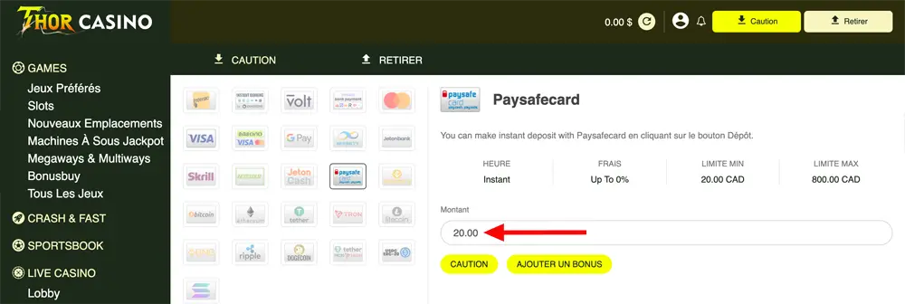 dépôt étape 4 paysafecard