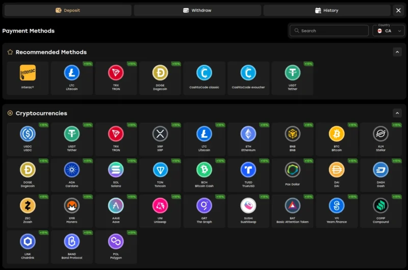 Solutions de paiement pour déposer de l'argent sur Fairspin Casino en ligne au Canada.