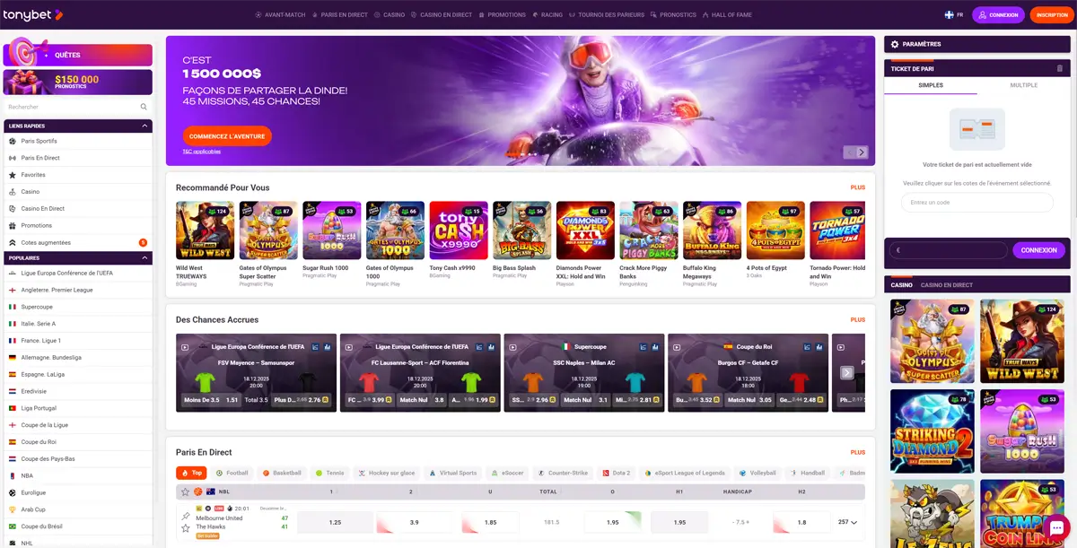 inscription étape 1 tonybet canada