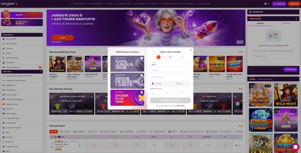 inscription étape 3 tonybet canada