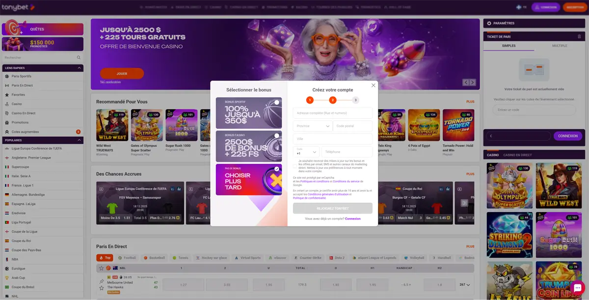 inscription étape 4 tonybet canada