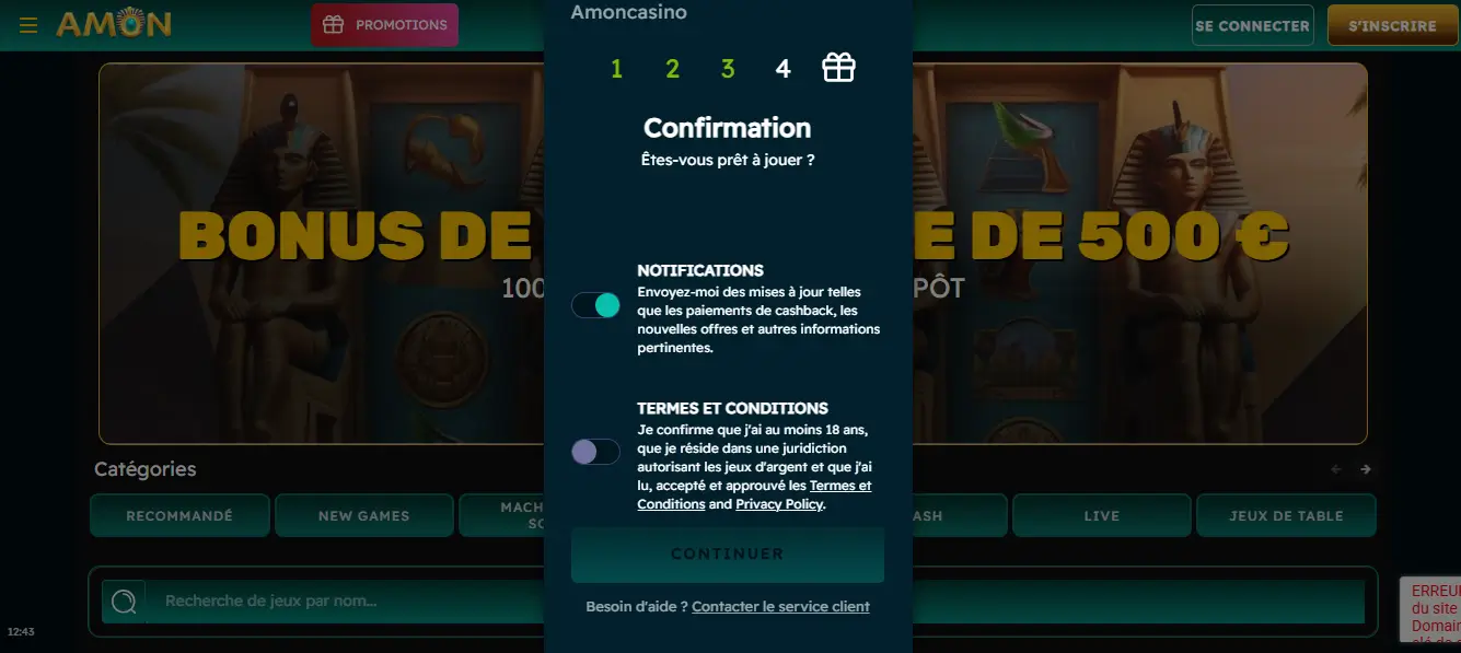 inscription étape 5 amon casino