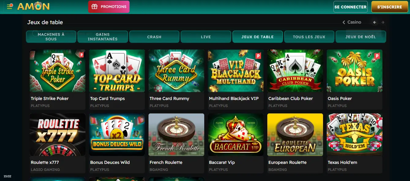 jeux de table amon casino