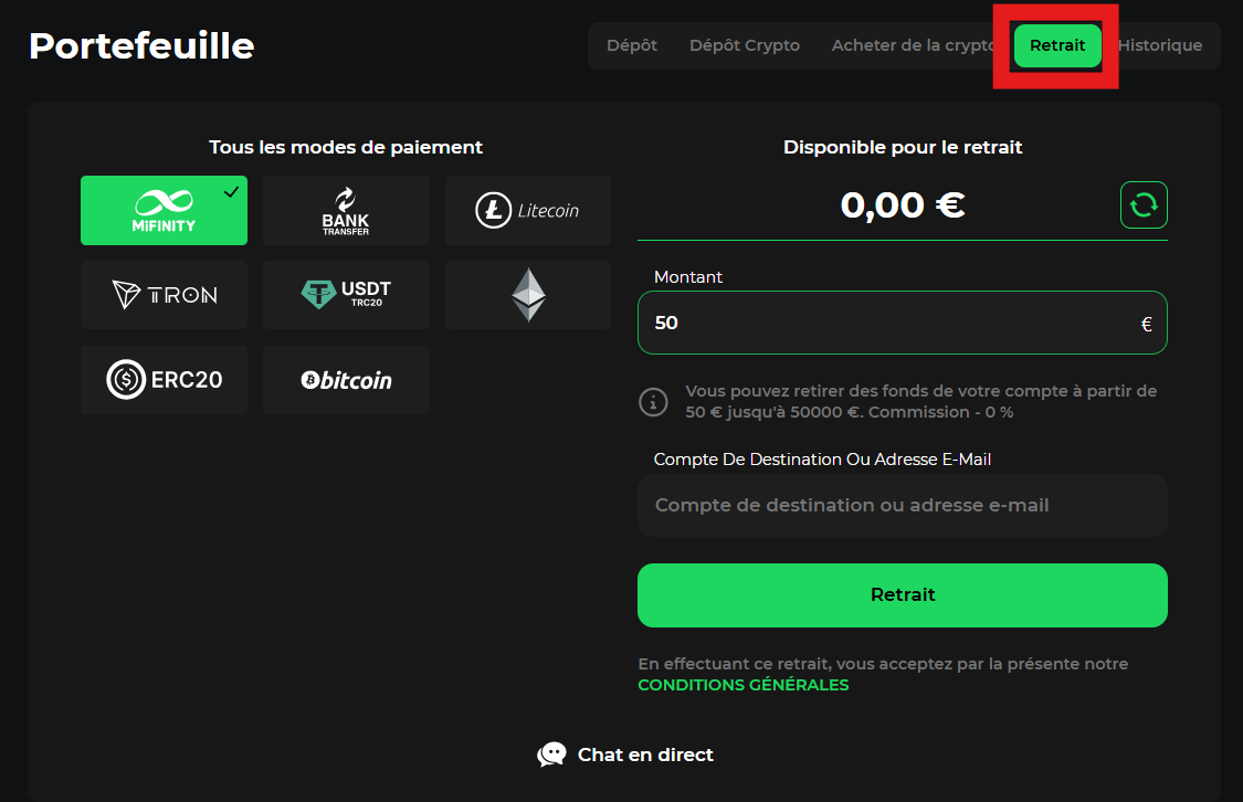 retrait étape 2 bitcoin casino