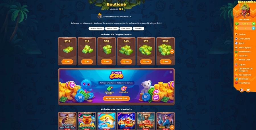 Boutique sur Wazamba