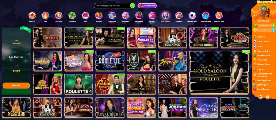 Casino live sur Wazamba