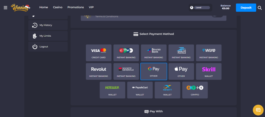 Dépôt sur un casino avec Google Pay étape2
