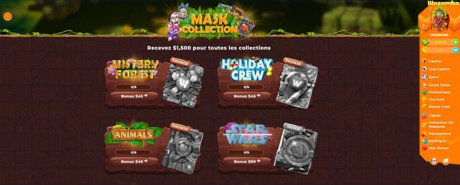 Mask collection sur Wazamba