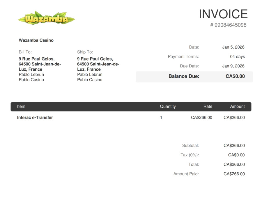Preuve de retrait sur Wazamba