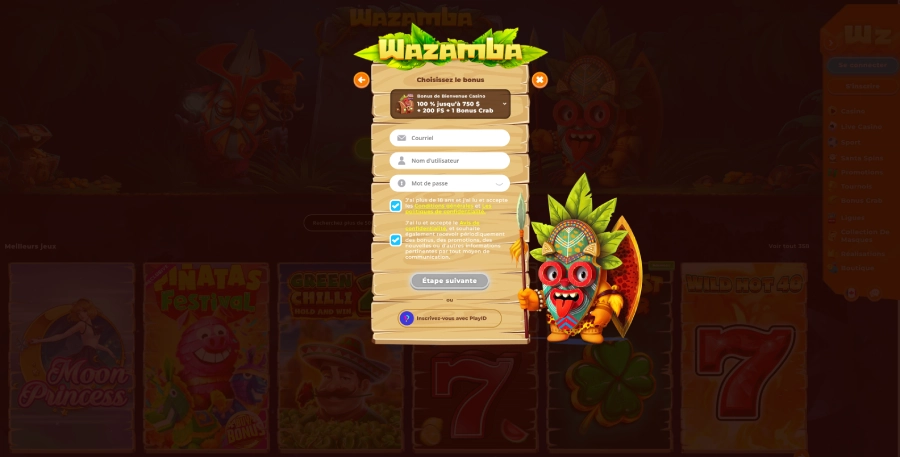 Wazamba inscription étape3