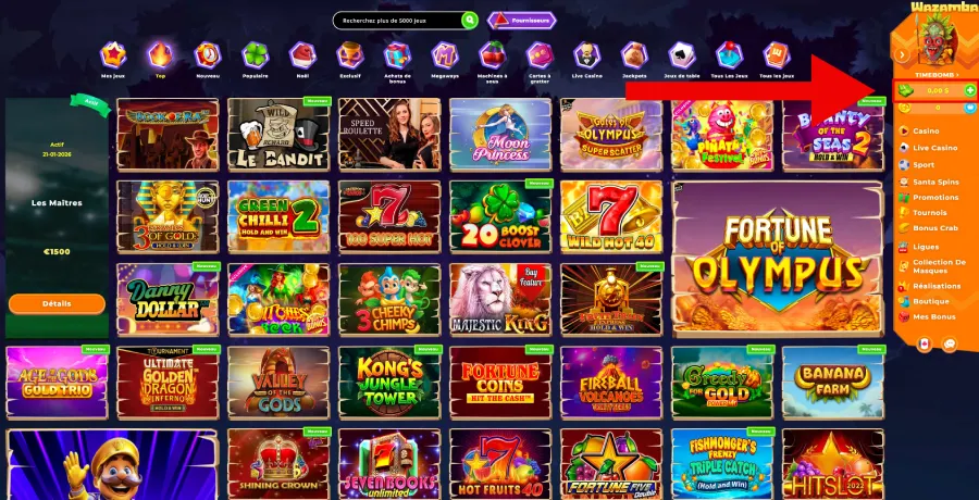 Wazamba retrait étape1